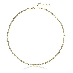 GARGANTILHA FOLHEADA A OURO 18K RIVIERA ZIRCÔNIAS REDONDA