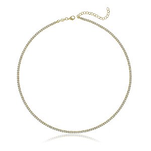 GARGANTILHA FOLHEADA A OURO 18K RIVIERA BAGUETE ZIRCÔNIAS
