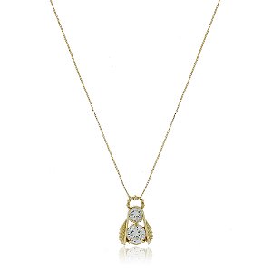 GARGANTILHA FOLHEADA A OURO 18K NOSSA Sra. DAS GRAÇAS COM ZIRCÔNIAS