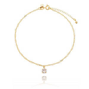 TORNOZELEIRA FOLHEADA A OURO 18K COM ZIRCÔNIA 24cm