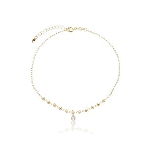 TORNOZELEIRA FOLHEADA A OURO 18K BOLINHAS COM CRISTAL 25cm