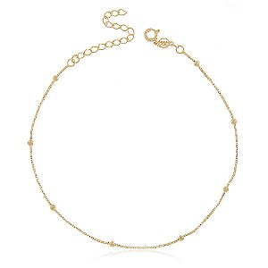 TORNOZELEIRA FOLHEADA A OURO 18K BOLINHAS 24cm
