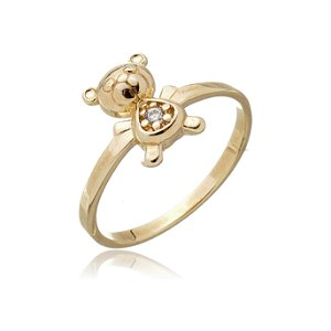 ANEL INFANTIL URSINHO FOLHEADO A OURO 18K COM ZIRCÔNIA