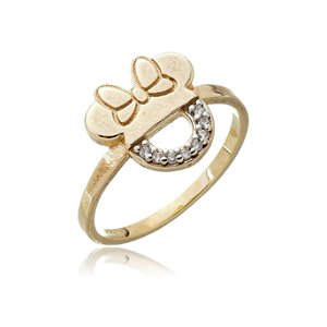 ANEL INFANTIL MINNIE FOLHEADO A OURO 18K COM ZIRCÔINIAS