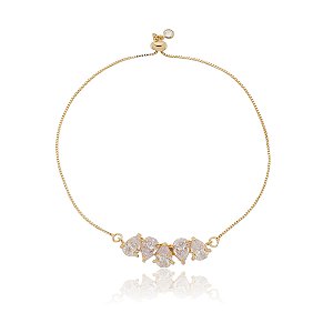 PULSEIRA FOLHEADA A OURO 18K COM ZIRCÔNIAS REGULÁVEL