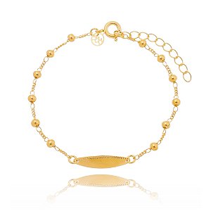 PULSEIRA PLAQUINHA FOLHEADA A OURO 18K COM BOLINHAS 16cm