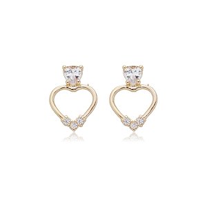 BRINCO CORAÇÃO VAZADO COM ZIRCÔNIAS FOLHEADO A OURO 18K