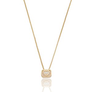 GARGANTILHA CAIXA RETANGULAR COM CORAÇÃO FOLHEADA A OURO 18K