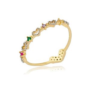 ANEL MIX COLORIDO FOLHEADO A OURO 18K COM ZIRCÔNIAS