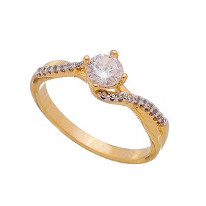 ANEL SOLITÁRIO COM ZIRCÔNIA FOLHEADO A OURO 18K