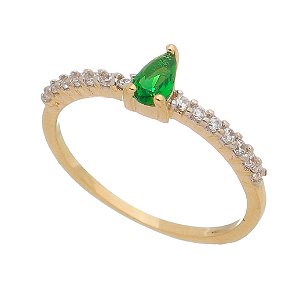 ANEL CRAVEJADO COM ZIRCONIAS VERDE E BRANCA FOLHEADO A OURO 18K