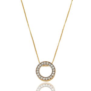 GARGANTILHA PINGENTE REDONDO COM ZIRCÔNIAS FOLHEADA A OUR 18K