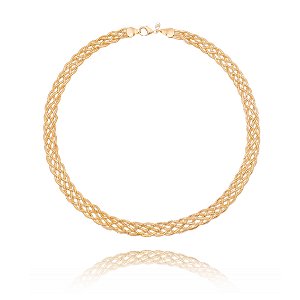 GARGANTILHA TRANÇADA 6 FIOS FOLHEADA A OURO 18K 45cm