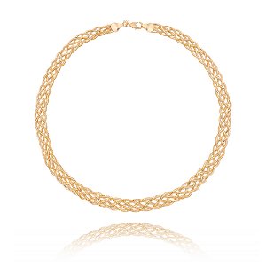 GARGANTILHA TRANÇADA 6 FIOS FOLHEADA A OURO 18K 40cm