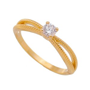 ANEL SOLITÁRIO COM ZIRCÔNIA FOLHEADO A OURO 18K