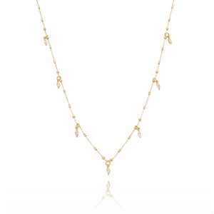 GARGANTILHA FOLHEADA A OURO 18K COM ZIRCÔNIAS PENDURADAS