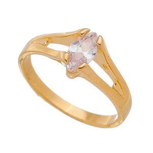 ANEL PEDRA NAVETE FOLHEADO A OURO 18K COM ZIRCÔNIA