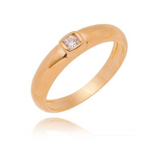 ANEL SOLITÁRIO COM ZIRCÔNIA FOLHEADO A OURO 18K