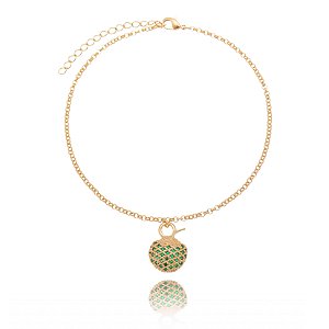 TORNOZELEIRA COCO VERDE FOLHEADA A OURO 18K COM ZIRCÔNIAS