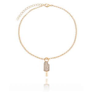 TORNOZELEIRA PICOLÉ FOLHEADA A OURO 18K COM ZIRCÔNIAS