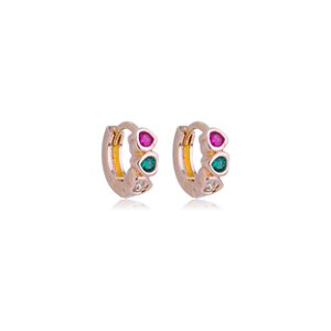 ARGOLA PEQUENA CRAVEJADA COM ZIRCÔNIAS COLORIDAS FOLHEADA A OURO 18K