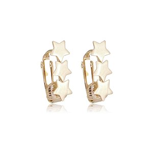 BRINCO PRESSÃO 3 ESTRELAS LISAS FOLHEADO A OURO 18K