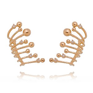 BRINCO BOLINHAS E ZIRCÔNIAS FOLHEADO A OURO 18K