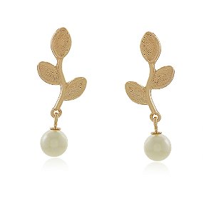 BRINCO FOLHAS COM PÉROLA FOLHEADO A OURO 18K