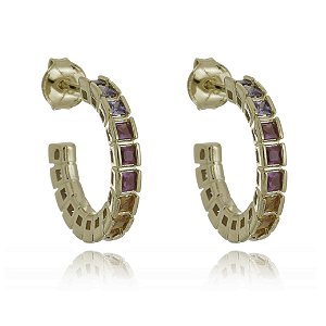 ARGOLA CRAVEJADA COM ZIRCÔNIAS COLORIDAS FOLHEADA A OURO 18K