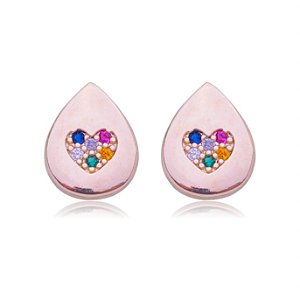 BRINCO GOTA COM ZIRCÔNIAS COLORIDAS FOLHEADO A OURO 18K