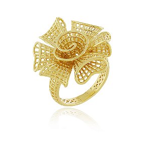 Anel flor telado folheado a ouro 18k