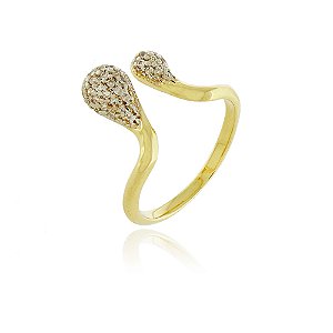 Anel gotas com zircônias ajustável folheado a ouro 18k