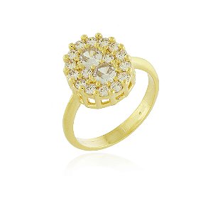 Anel oval com zircônias folheado a ouro 18k