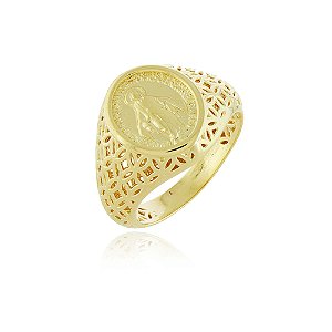 Anel oval Nossa Sra. das Graças folheado a ouro 18k