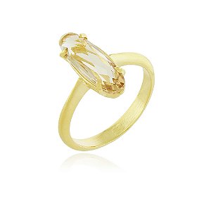 Anel oval com pedra folheado a ouro 18k