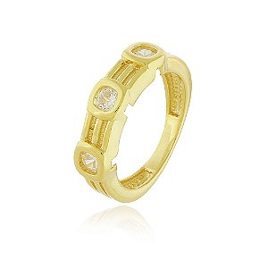 Anel trabalhado com zircônias folheado a ouro 18k