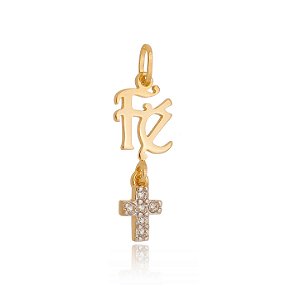 Pingente Fé com cruz folheado a ouro 18k