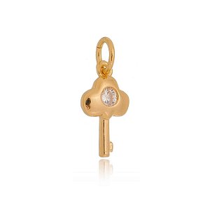 Pingente chave pequena com zircônia folheado a ouro 18k