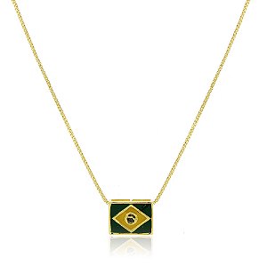 Gargantilha bandeira do Brasil folheado a ouro 18k
