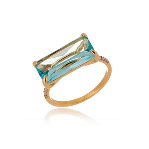Anel pedra baguete zircônia folheado a ouro 18k