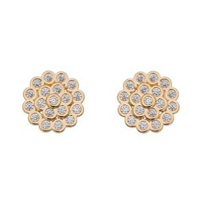 BRINCO FLOR FOLHEADO A OURO 18K COM PEDRAS