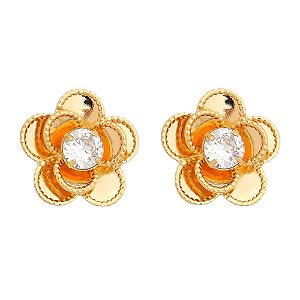 BRINCO FLOR FOLHEADO A OURO 18K COM ZIRCONIA