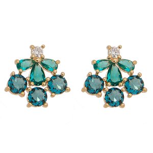 BRINCO FOLHEADO A OURO 18K COM ZIRCONIA VERDE