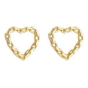 BRINCO CORAÇÃO DE ELOS FOLHEADO A OURO 18K