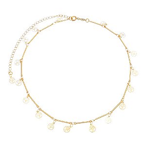 GARGANTILHA CHOKER ARVORE DA VIDA FOLHEADA A OURO 18K