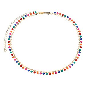 GARGANTILHA CHOKER COLORIDA FOLHEADA A OURO 18K