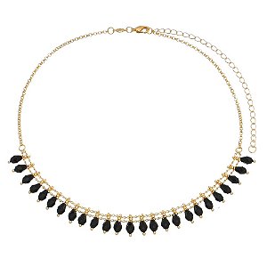 GARGANTILHA CHOKER PEDRAS PRETAS FOLHEADA A OURO 18K