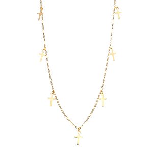 GARGANTILHA FOLHEADA A OURO 18K COM CRUZ 80CM