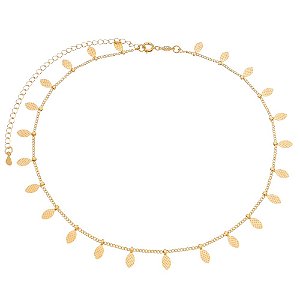 GARGANTILHA CHOKER FOLHAS FOLHEADA A OURO 18K