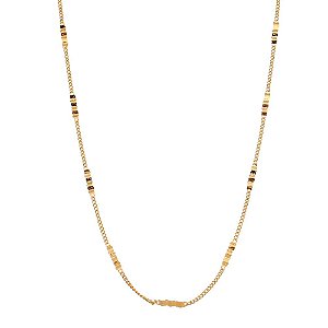 GARGANTILHA FOLHEADA A OURO 18K COM CHAPAS TRABALHADAS 45CM